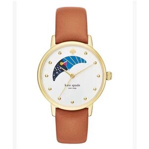 Kate Spade Metro Moon Phase Watch- luggage leather strap - needs battery